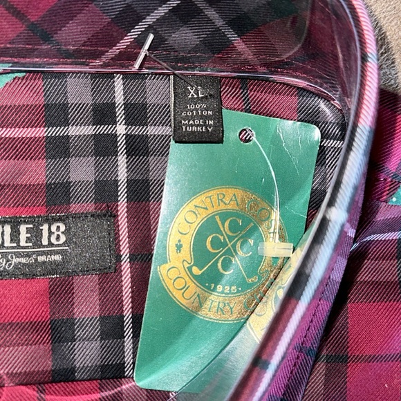 Rule 18 *NWT* Men's Bobby Jones Dark Red Tartan Plaid Skull Sport Golf Shirt - Picture 3 of 10